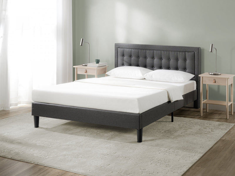Dachelle Upholstered Platform Bed with Headboard in Dark Grey - Full Size