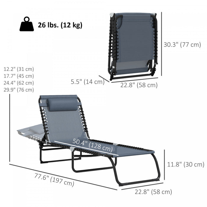 Outsunny 2 Pcs Folding Lounge Chairs, Chaise Lounges With Headrest Grey
