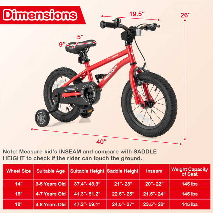 Costway 14-inch Kid's Bike For 3-5 Years Old With Adjustable Saddle & Anti-slip Handlebar Red