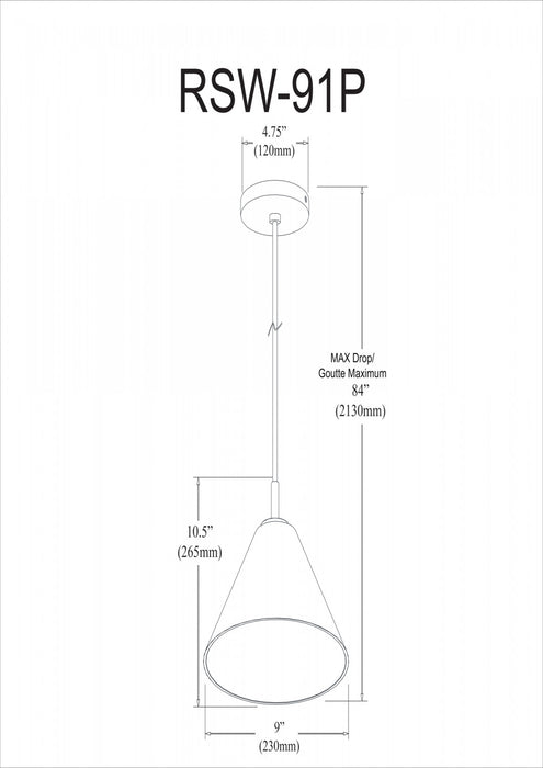 Dainolite Roswell 1 Light Pendant Large Satin Chrome Clear Glass Lamp