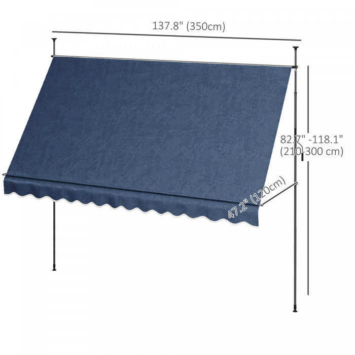 Outsunny 11.5' X 4' Manual Retractable Awning, Non-screw Freestanding Patio Sun Shade Shelter With Support Stand And Uv-resistant Fabric For Window, Door Porch, Deck, Blue