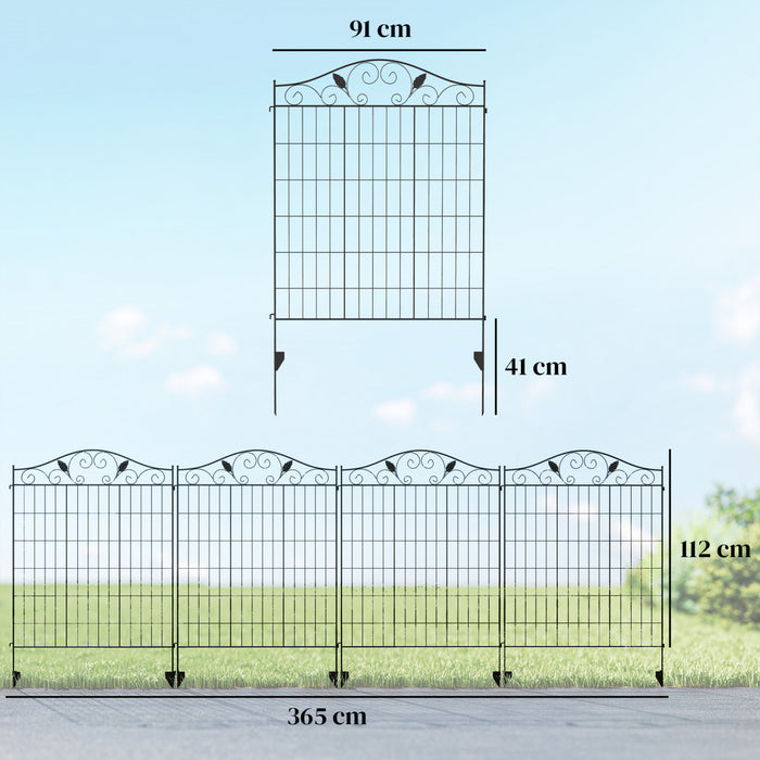 Outsunny Garden Decorative Fence 4 Panels 44in x 12ft Steel Wire Border Edging for Landscaping