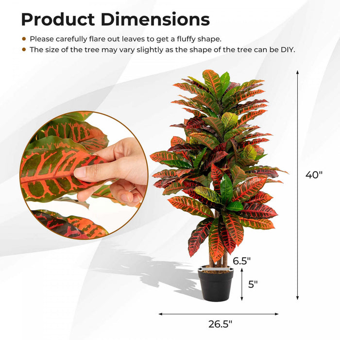 Costway Artificial Croton Plant 40\" Tall Faux Fiddle Leaf Fig Tree Fake Croton Palm Tree