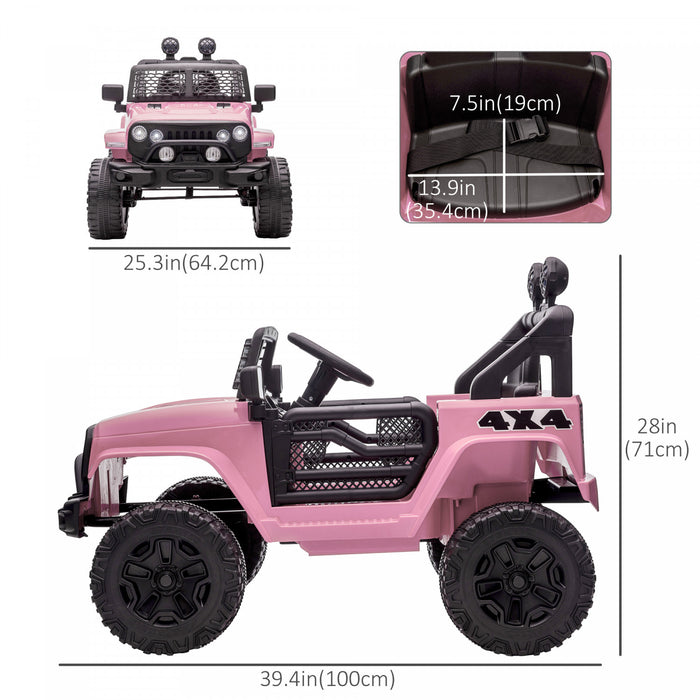 Aosom 12v Ride On Car Off Road Truck For Kids Suv Electric Battery Powered With Remote Control, Adjustable Speed, Pink