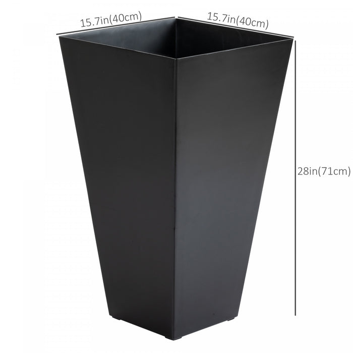 Outsunny 28\" Tall Outdoor Planter, Set Of 3 Large Taper Plastic Garden Flower Pots, Outdoor And Indoor For Entryway, Patio, Yard, Black
