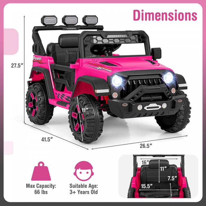Costway 12v Kids Ride On Truck With 2*12v Motors Spring Suspension & Remote Control Pink