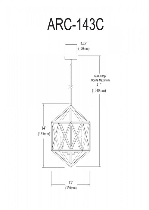 Dainolite Archello 3 Light Chandelier Matte White Vintage Bronze Accents Lamp