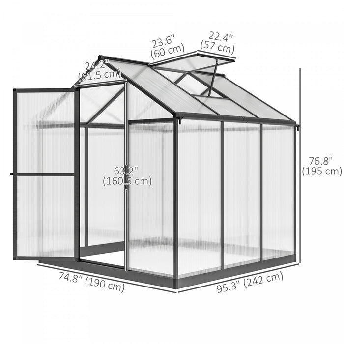 Outsunny 8' X 6' X 6.4' Walk-in Polycarbonate Greenhouse, Charcoal Grey
