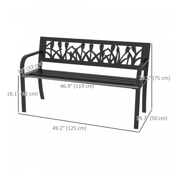 Outsunny 49\" Garden Bench With Slatted Seat For Backyard, Lawn, Black