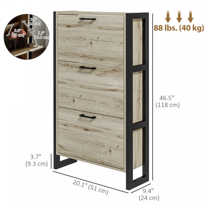 HOMCOM Shoe Cabinet with 3 Flip Drawer Cabinet, Walnut