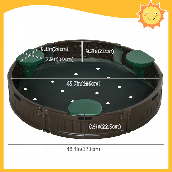 Kids Sandbox With Cover, Sandbox Outdoor With Corner Seat, Easy Assembly, Sand Play Station For Backyard, Garden, 48.4\" X 48.4\" X 8.9\", Brown