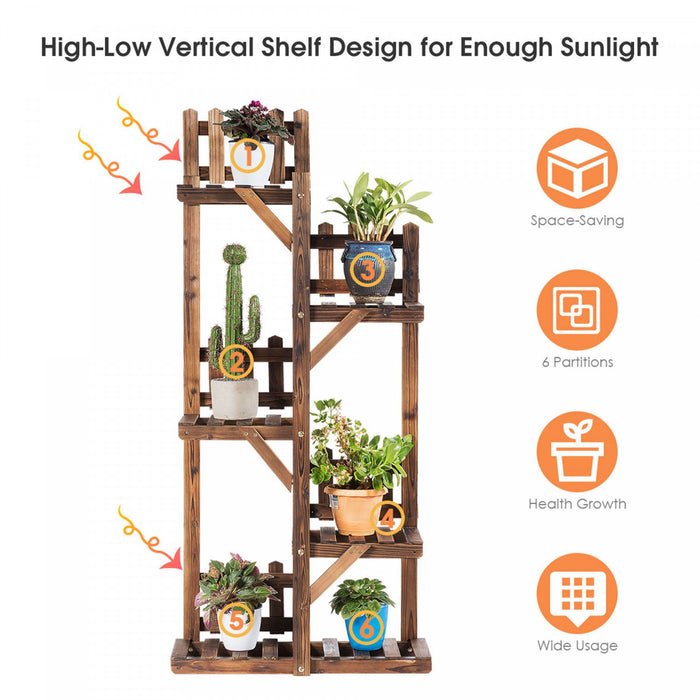 Costway 5-tier Flower Rack Wood Plant Stand 6 Pots Display Shelf Multifunctional Rack