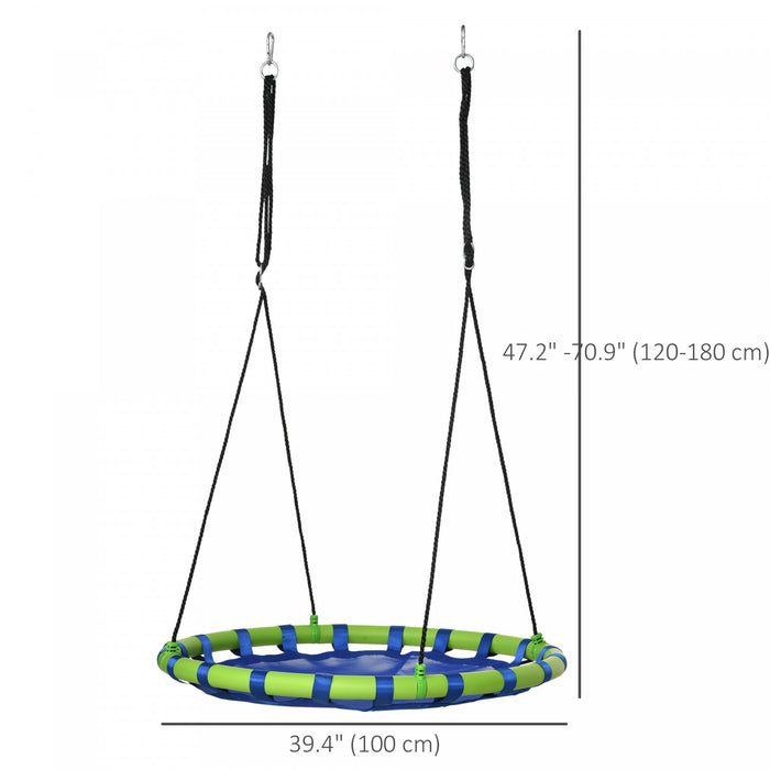 Outsunny 40\" Saucer Swing Giant Hanging Tree Swing, Waterproof Nest Web Rope Seat, Adjustable Hanging Ropes for Children 3-8 Years Old, Indoor Outdoor, Backyard, Playground, Blue