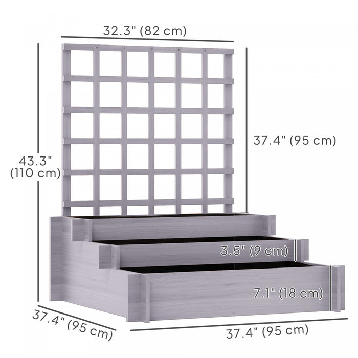 Outsunny 3 Tier Raised Garden Bed With Trellis For Climbing Plants Grey