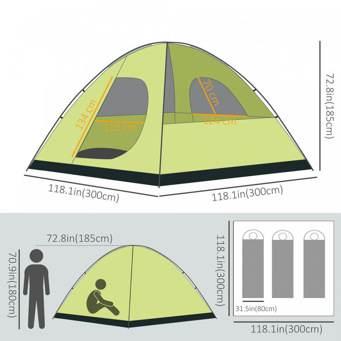 Outsunny 6- Person Family Dome Tent With Removable Rain Fly, Waterproof Camping Tent For Backpacking Hiking Outdoor With Carry Bag, Yellow And Grey