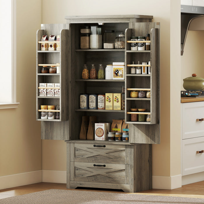 HOMCOM 64\" Kitchen Pantry Cabinet Storage Cabinet with Doors Drawers, Grey