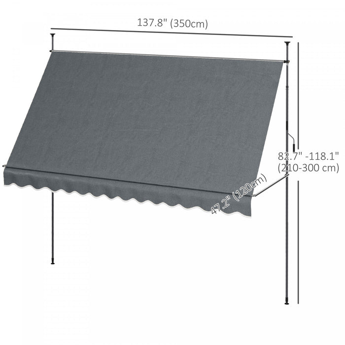 Outsunny 11.5' X 4' Manual Retractable Awning, Non-screw Freestanding Patio Sun Shade Shelter With Support Stand And Uv-resistant Fabric For Window, Door Porch, Deck, Dark Grey