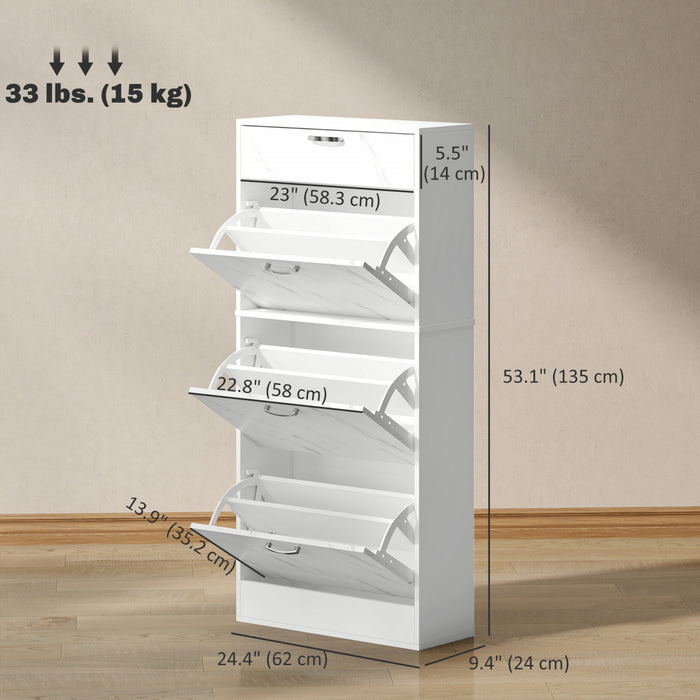 HOMCOM Shoe Cabinet with 3 Flip Drawers, Narrow Shoe Storage Cabinet, White