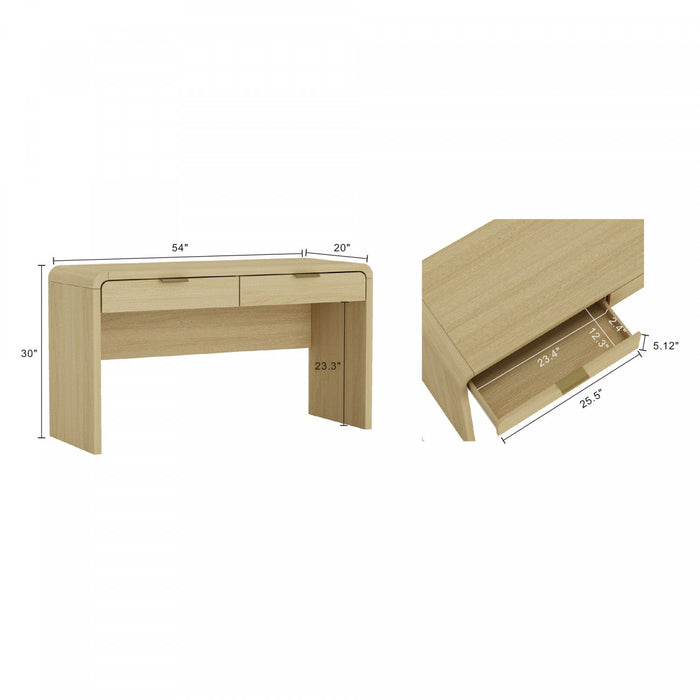 Grace Modern 54\" Office Desk in Natural Oak (2-Drawer)