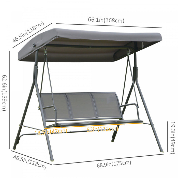 Outsunny 3-seater Porch Swing Chair, Covered Garden Hammock, A-frame Outdoor Swing, Porch Glider Sling Seat W/adjustable Canopy Cover Weather Resistant Grey
