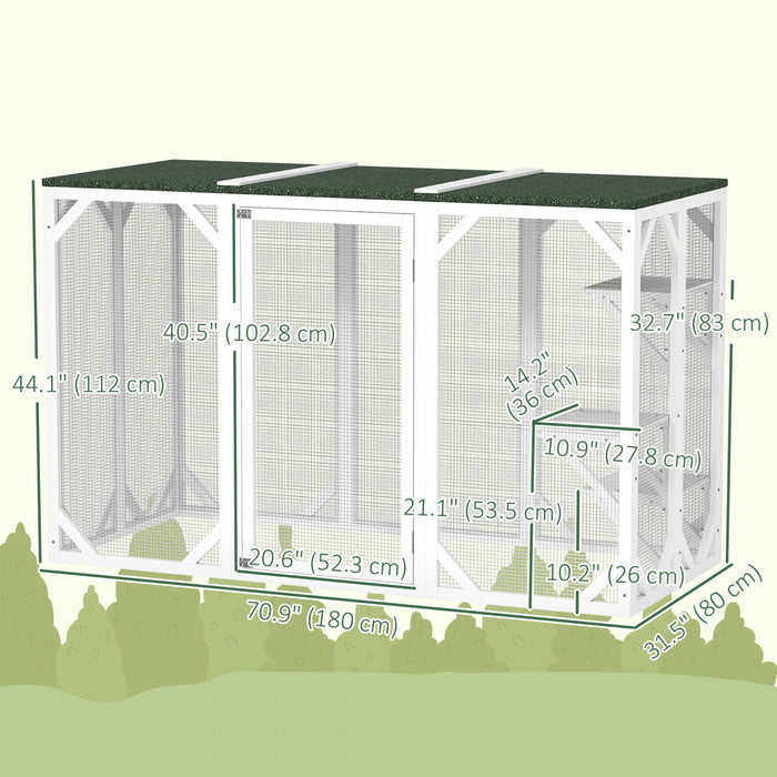 Pawhut Cat Cage Indoor Catio Outdoor Cat Enclosure Pet House Small Animal Hutch For Rabbit, Kitten, Crate Kennel With Waterproof Roof, Multi-level Platforms, Lock, White