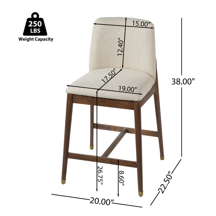 Clara Rubber Wood Bar Stool Set of 2,Walnut