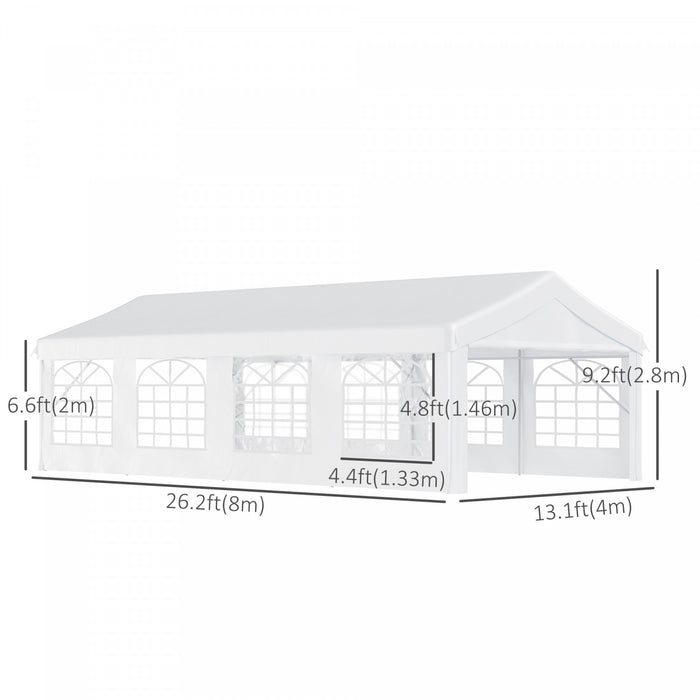 Outsunny 13’x26’ Heavy-duty Outdoor Carport Party Event Tent Patio Gazebo Canopy With 4 Sidewalls, White