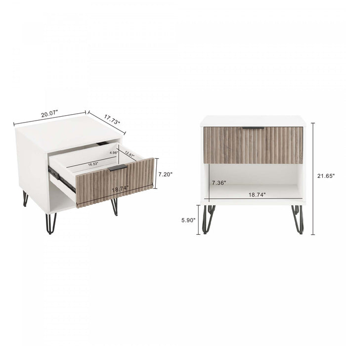 Dumbo Modern 20\" Fluted Nightstand in Rustic Gray and White (1-Drawer) - Set of 2