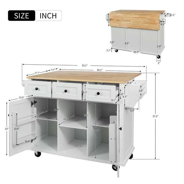 Margery Rubberwood Kitchen Cart With Drop-leaf Countertop And Storage Racks -White