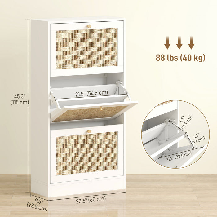 HOMCOM Rattan Shoe Storage Cabinet Organizer with 3 Flip Drawers