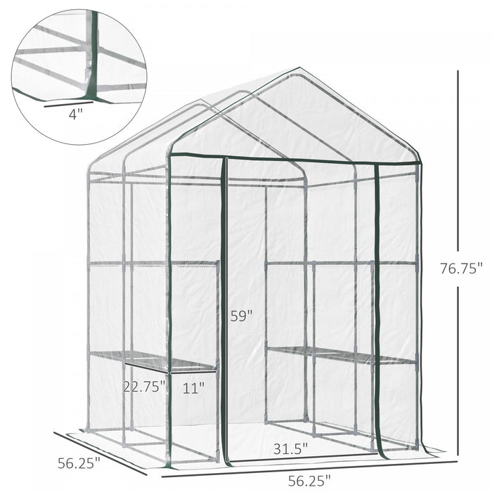 Outsunny 4.7 X 4.7 X 6.4ft Walk-in Plant Greenhouse Portable Garden Flower Seed Warm House 8 Shelves Outdoor Plant Growth Hot House Pvc Cover Transparent