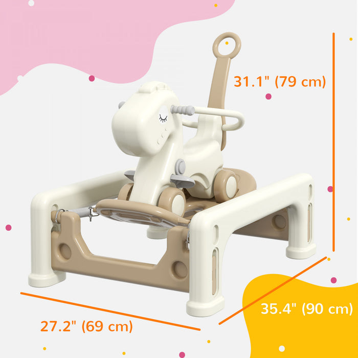 Qaba 5 In 1 Rocking Horse For Toddlers 1-6 Years, Baby Spring Rocking Horse Toy With Detachable Balance Board, Push Handle, 4 Smooth Wheels, Support To 66 Lbs, Hdpe Ride On Toy