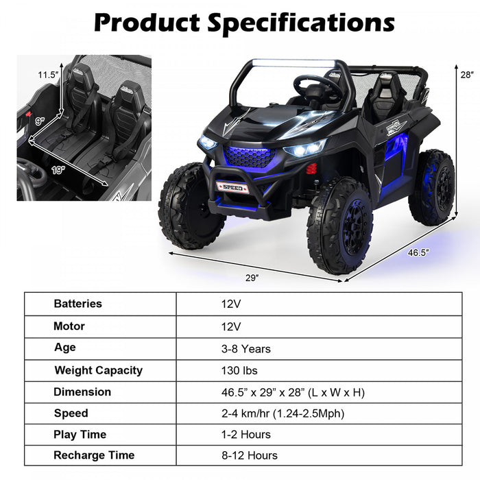 Costway 12v 2-seater Kids Ride On Utv Rc Electric Vehicle Suspension With Lights & Music