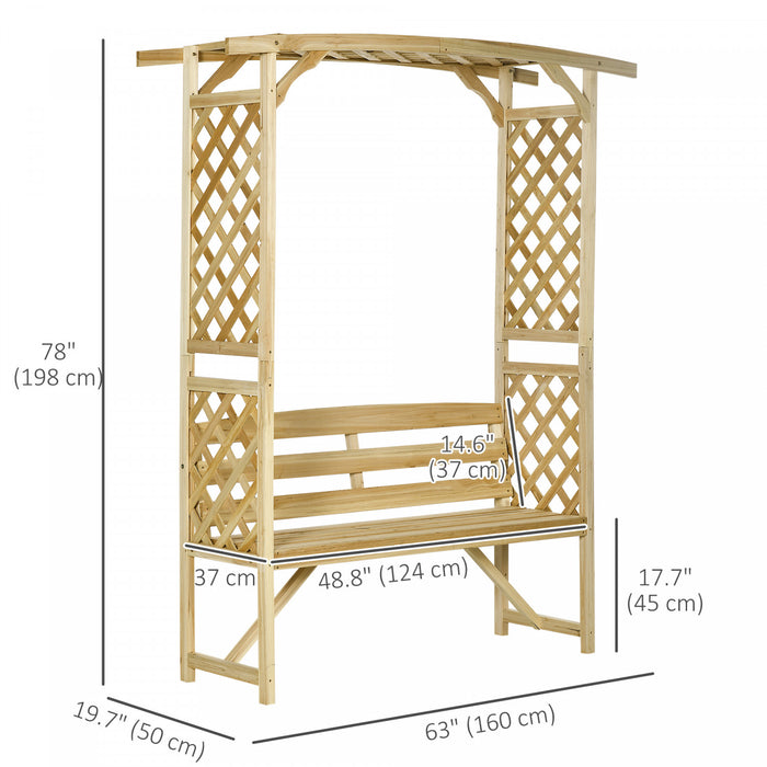 Outsunny Garden Arch With Bench, Wooden Garden Arbor For Vines, Natural