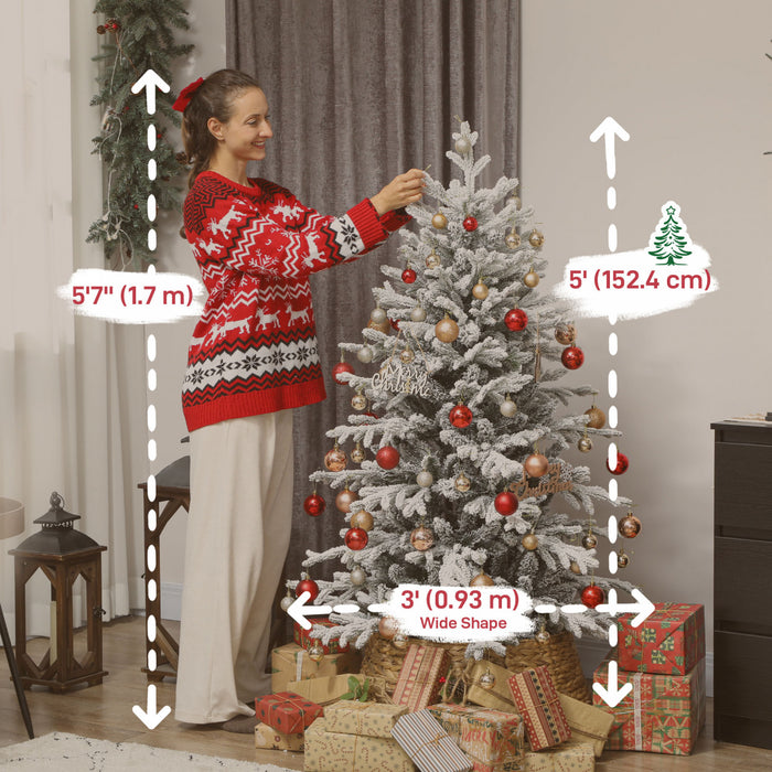 HOMCOM 5ft Christmas Tree, Full Flocked Pine Tree, Easy Assembly