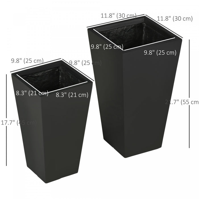 Outsunny Set of 2 Outdoor Flower Pots with Drainage Holes, Black