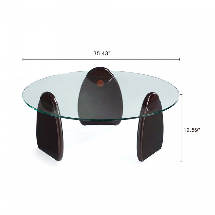 Artesia Modern Glam Glass Top Wood Coffee Table in Walnut