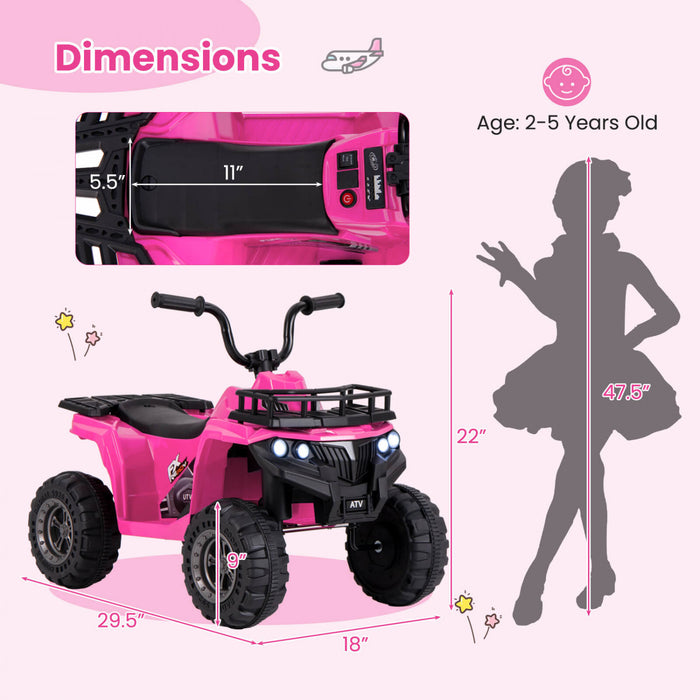 Costway Kids Ride On Electric Atv 6v 4-wheeler Quad Car With One-button Start Tread Tires Pink