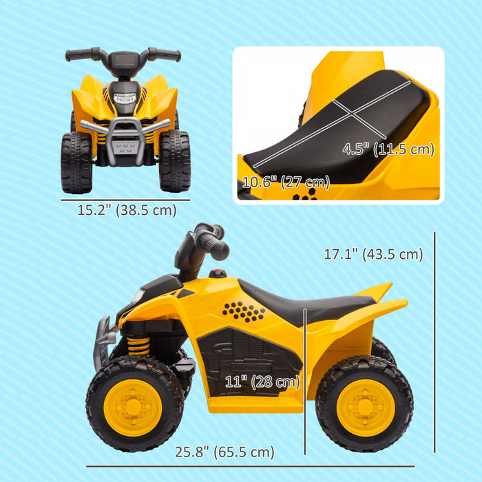 Qaba Licensed Kids Atv, 6v Electric Powered Ride-On Car For Kids Battery Powered With Horn, Button Start, Led Headlights, For 18-36 Months, Yellow