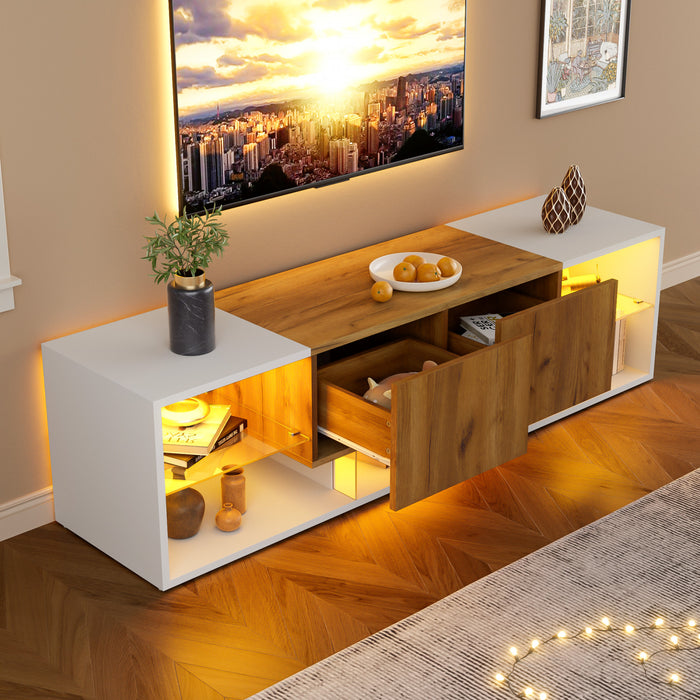 Lucas Modern TV Stand for 70 Inch TVs with Storage Drawers and LED Lighting,White