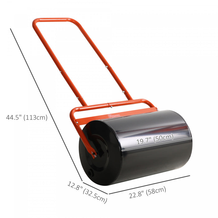 Outsunny 20\" Push/Tow Behind Lawn Roller, Heavy Duty Sod Drum Roller Filled with 11 Gal Water/136 Lbs Sand, Grass Flattener for Yard, Patio, Park, Red