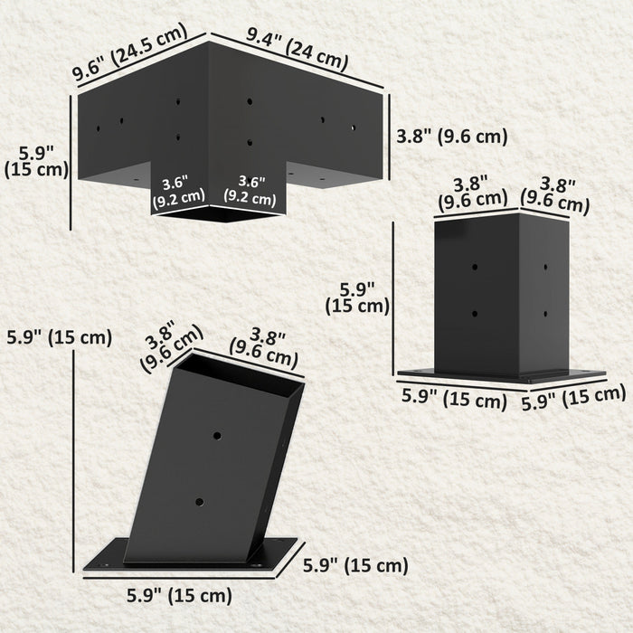 Outsunny Pergola Brackets, 15° Slanted Roof Pergola Bracket Kit, Black