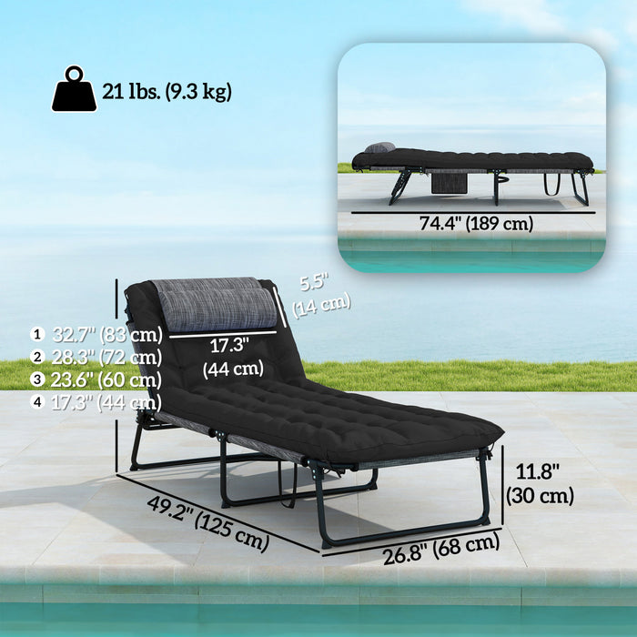 Outsunny Folding Lounge Chair W/ Cushion, Reclining Tanning Chair, Black