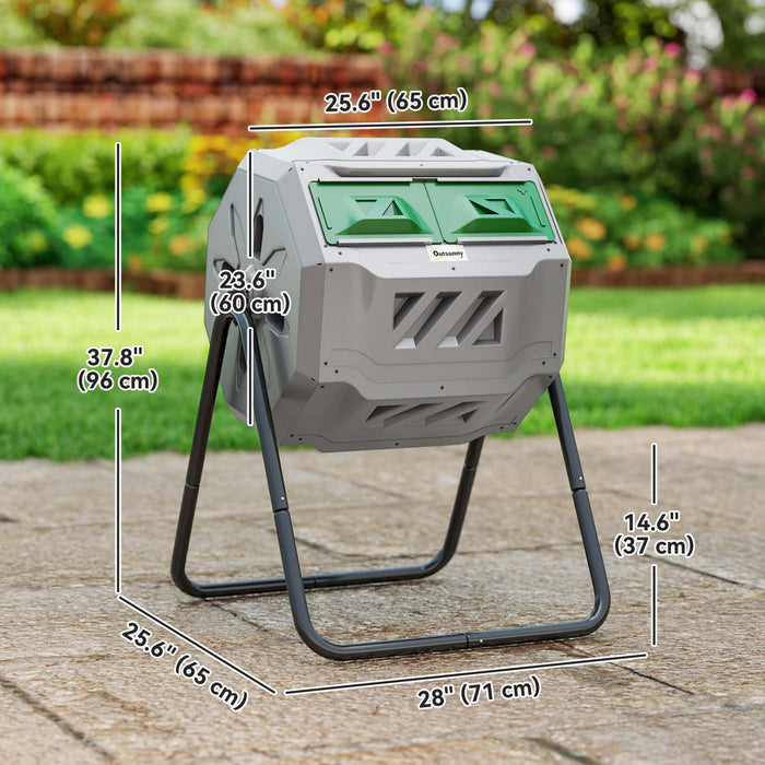 Outsunny 43 Gallon (160L) Tumbling Compost Bin Outdoor Dual Chamber 360° Rotating Composter with Sliding Doors, Solid Steel Frame and Gloves, Dark Green
