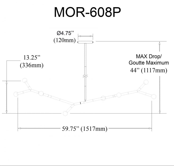Dainolite Morgan 8 Light Horizontal Pendant Matte Black/aged Brass Finish Lamp