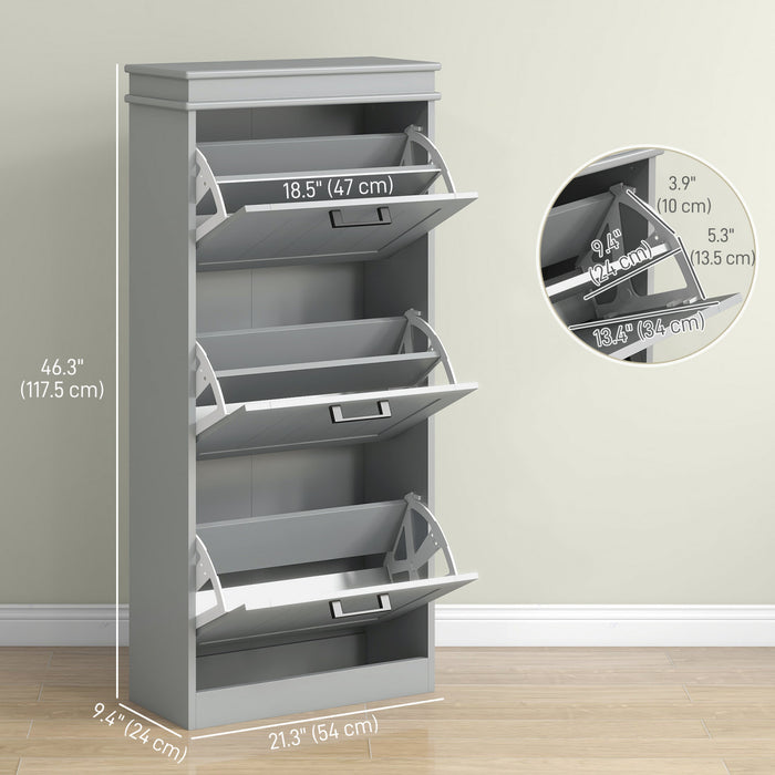 HOMCOM Narrow Shoe Cabinet with Flip Drawers Adjustable Shelf, Grey