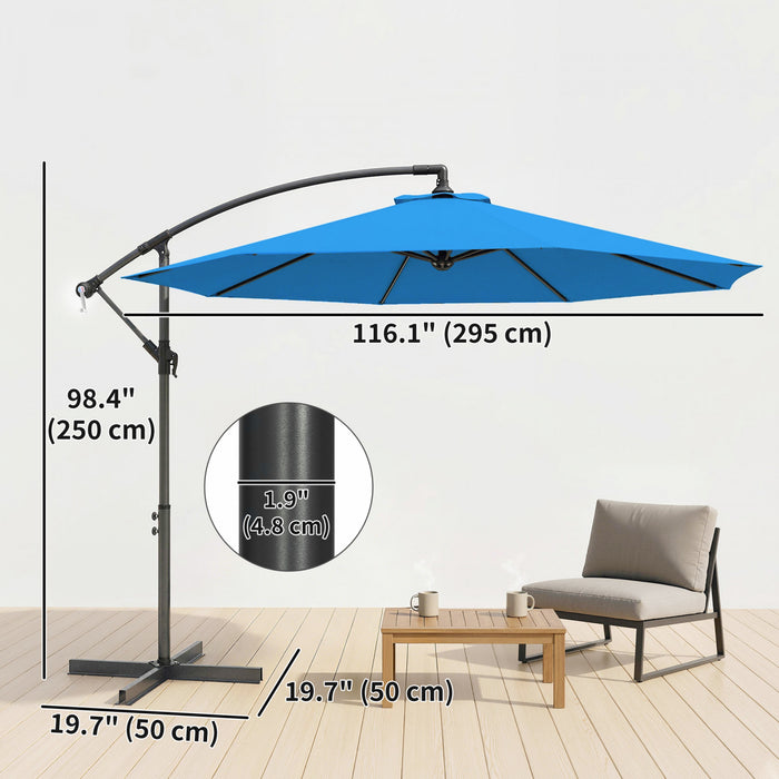 Outsunny 10ft Patio Umbrella, Garden Hanging Parasol With Crank, Blue