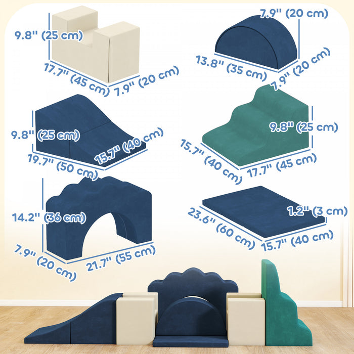 Qaba Baby Soft Play Set, 7-piece Foam Climbing Blocks Set, Indoor Soft Play Gym Activity Play Set For Crawling, Sliding And Playing, Navy Blue