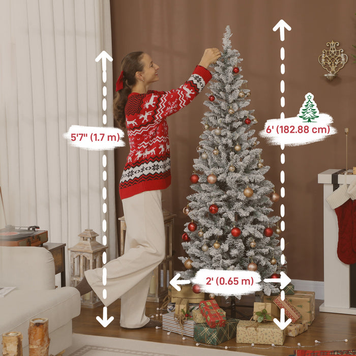 HOMCOM 6ft Frosted Christmas Tree with Dual Colour Light, Pencil Xmas Tree