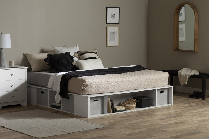 Flexible Storage Platform Bed With Baskets - Pure White 